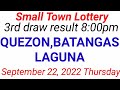 STL - QUEZON,BATANGAS,LAGUNA September 22, 2022 3RD DRAW RESULT