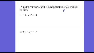 Algebra 1 - Writing a polynomial in standard form