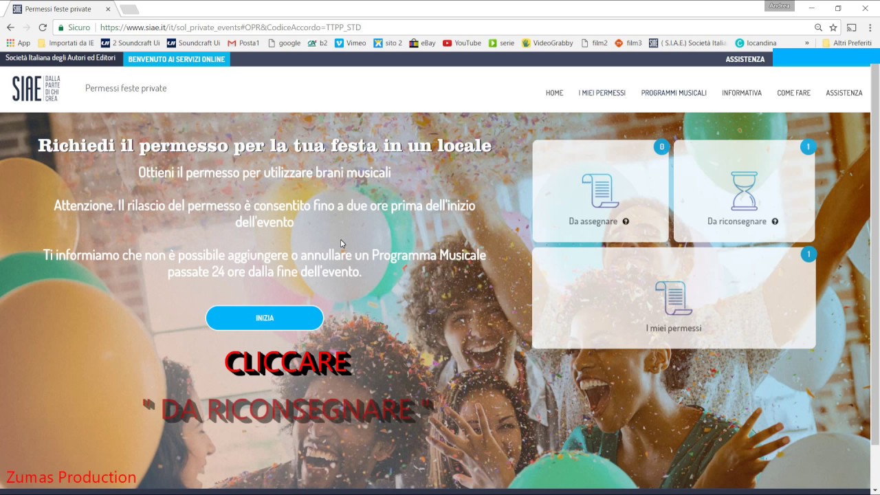 SIAE ONLINE - TUTORIAL Iscrizione E Permesso Matrimonio BY ZUMAS - YouTube