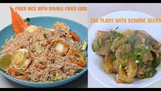 fried rice with double fried eggs \u0026 big brinjal with sesame seed flavor