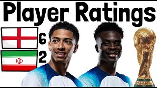 ENGLAND 6-2 Iran Player Ratings | Bellingham & Saka star! Kane & Sterling impress! FIFA World Cup