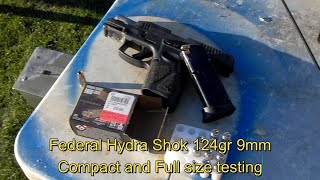 Federal Hydra Shok 124gr 9mm, Compact and Full-size ballistic gel test