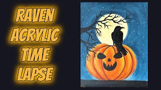 Raven Halloween Step by Step Acrylic Painting Challenge Time Lapse