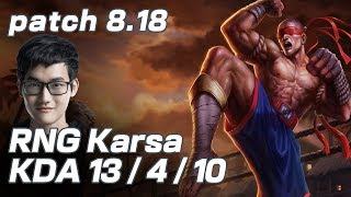 RNG Karsa Leesin Jungle vs Master Taliyah - lol 8.18 Korea Pro Replays