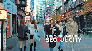 [4K] SEOUL CITY - Cityscape of Gangnam Street in Seoul at Sunset, South Korea, Walking Tour, Travel