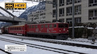 2019-01-30 [4K] RhB Bahnhof Chur in winter in stunning 4K - Mix of old and new - Ge 6/6 meets Re 6/6