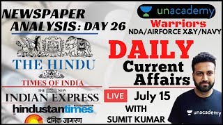 Daily Current Affairs: NewsPaper Analysis for Defence Exams | NDA/Airforce XY/Navy | Sumit Kumar