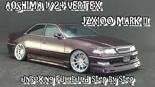 Scale Car Plastic Model AOSHIMA 1/24 VERTEX JZX100 MARKⅡ unboxing fullbuild step by step