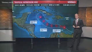Friday 9/23 5 a.m. Tropical Update: T.D. Nine forms in the Caribbean Sea, moving towards Gulf