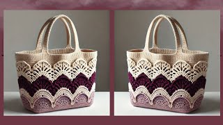 SUPER AMAZING CROCHET TOTE BAG IDEAS WITH CREAM \u0026 PLUM COLOR COMBINATION - Crochet Ideas