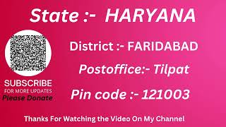 Haryana Faridbad Tilpat Ka pin code 121003 / Faridbad Tilpat ka post office