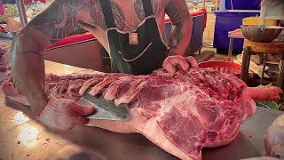 Amazing knife skills! Whole pig cutting skills | Butchering the entire pig