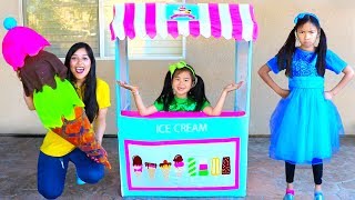 Wendy & Jannie Pretend Play with Giant Ice Cream Cone Cart Store Kids Toy