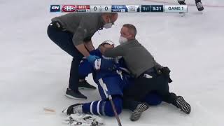 John Tavares Scary Injury(GRAPHIC)  Dual feed Toronto Maple leafs at Montreal Canadiens