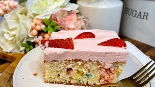 Strawberry Poke Cake 🍓- The Lazy Girls Kitchen