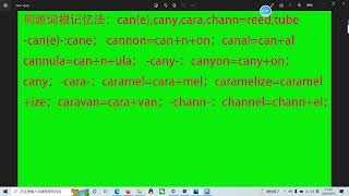 同源词根记忆法：cane、cany，cara、chann=reed、tube