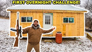 OVERNIGHT in My Backyard OFF-GRID CABIN for the FIRST TIME!!!! (Snowstorm)