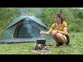 solo camping cooking bathing in the stream enjoy the beautiful nature free life