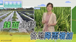 農業氣象 109/05/25 鋒面北移，各地降雨增加。