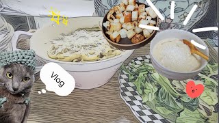 [밥상Vlog] 그냥살아요/ 바질크림파스타/ 발사막소스샐러드/힐링감자스프/크루통/갤북 5프로 언박싱