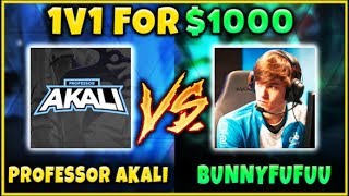 PROFESSOR AKALI VS. BUNNYFUFUU 1v1 FOR $1,000! ULTIMATE YOUTUBE SHOWDOWN - League of Legends