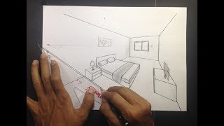 How To Draw A Simple Bedroom In Two Point Perspective 2