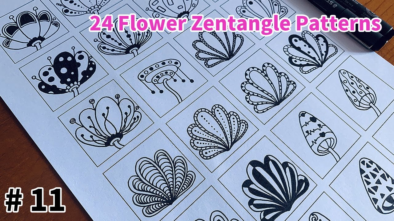 24 Flower Zentangle Patterns Tutorial Step By Step For Beginners 11