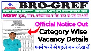 BRO GREF MSW Recruitment 2025 | Category Wise Vacancy Details | फार्म भरने से पहले जरूर देख लें ||