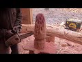 chainsaw carving a morel mushroom start to finish-time lapse