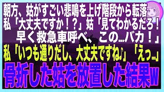 【スカッと】毎日私をバカと罵る姑が、足を滑らせ階段から落ちて骨折→姑「バカ女！早く救急車！」→もがき苦しむ姑を前に、本気で馬鹿になってみせた結果w（朗読）