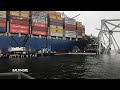 New video showing collapsed bridge and damaged container ship in Baltimore