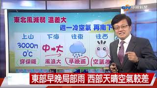 【立綱氣象報報】東北風減 清晨輻射冷卻嘉義14.8度│中視晚間氣象 20211124