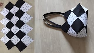 पॅचवर्क पिशवी कशी शिवायची/22 pcs patchwork bag/bag making /sewing tutorial/shopping bag