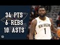 Zion Williamson 34 pts 6 rebs 10 asts vs Pacers 24/25 season