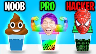 Can We Go NOOB vs PRO vs HACKER In BUBBLE TEA APP!? (SATISFYING APP GAME!)