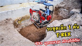 รถขุดเล็ก ทีเร็ก 1 ตัน ขุดดิน ทำห้องใต้ดิน ที่ จ.ชลบุรี - Mini Excavator T-REX 1 Ton Thailand Review