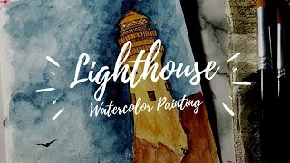 Simple and Easy Lighthouse Watercolor Painting