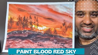 Mesmerizing Watercolor Landscape | Painting the Serene Blood Red Sky