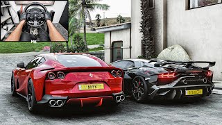 Ferrari 812 Superfast & Lamborghini Aventador SVJ CONVOY | Forza Horizon 5 | Steering Wheel Gameplay