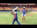 A funny moment of Murali showing gayle how to hit a six