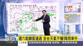 【氣象博士潘大綱】周六起鋒面通過！全台天氣不穩　降雨率升｜三立準氣象｜20160519｜三立新聞台