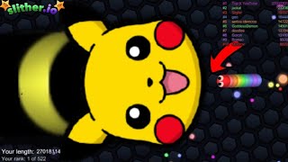 Slither.io A.I. Pikachu Vs Tiny Pro Snakes - Epic Skin Slitherio Vip Gameplay - World Record
