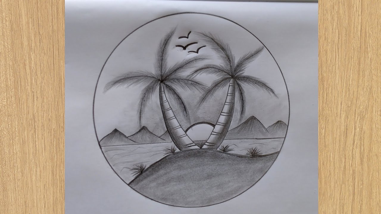 Scenery Circle Drawing \ Circle Scenery Drawing Pencil-scenery Drawing ...