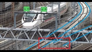 【京浜東北線品川駅切替工事】線路が切断された京浜東北線の山手線新駅ルート切り替え地点を走行する上野東京ライン常磐線下り特急え657系