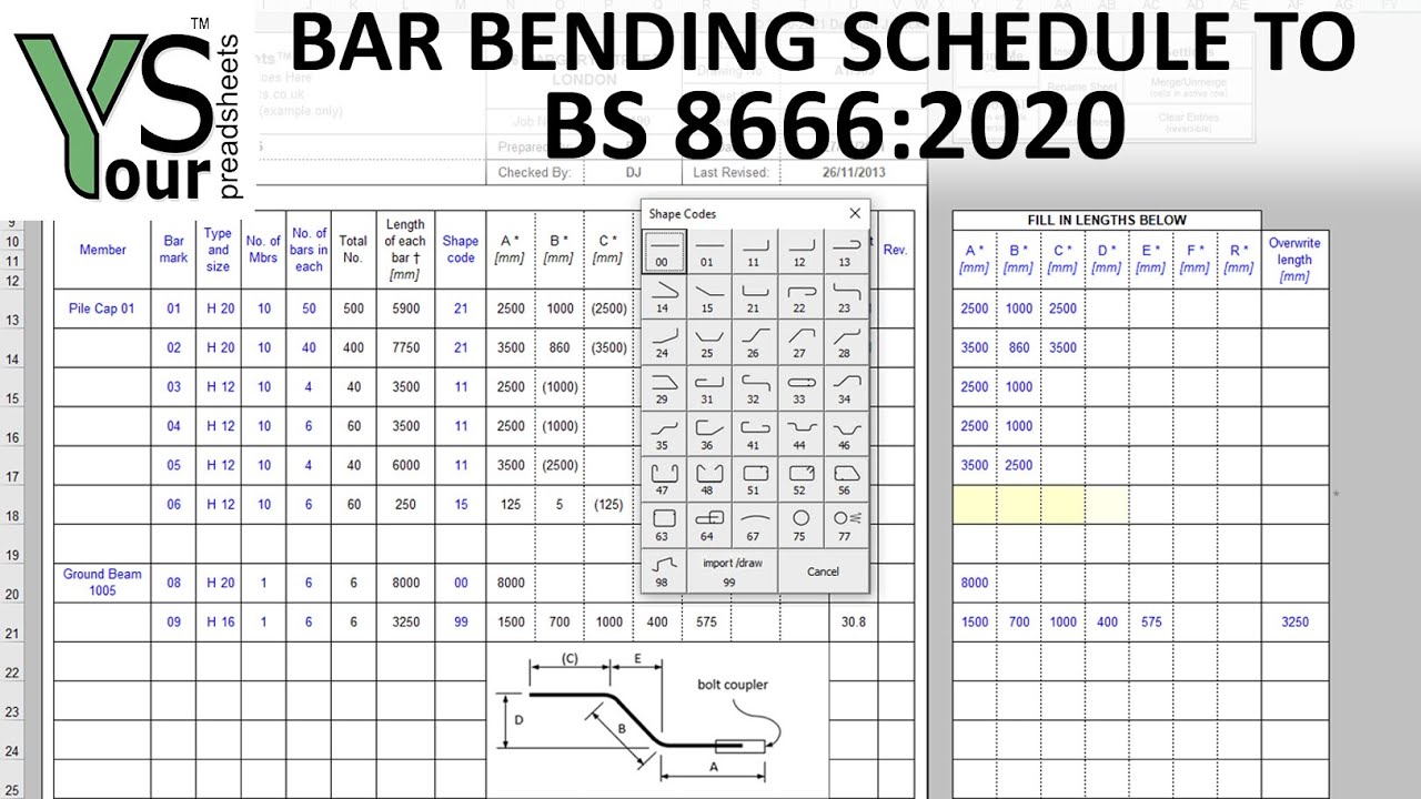 Bar Bending Schedule Spreadsheet To BS 8666:2020 - YouTube