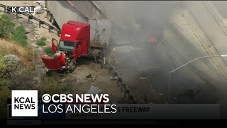 2 big rigs crash on 5 Freeway in Granada Hills