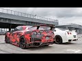 4 Nissan GTR R35s Leaving Carros Centre - LOUD Abflug Camo GTR!