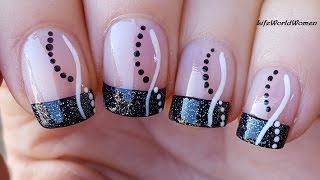 NEW YEAR'S EVE BLACK FRENCH MANICURE / Sparkle Party Nails