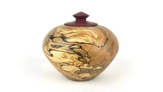 Woodturning - Spalted Maple Pet Urn with Purple Heart Lid