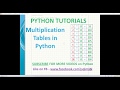 Multiplication tables in python | python tables examples | python tutorials